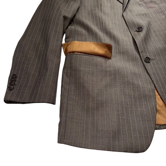 MICHAEL Michael Kors Mens Gray Tan Wool Pinstriped Blazer 40R Preppy Modern - Picture 3 of 9